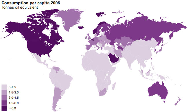 Consumption of primary energy per capita 2006
