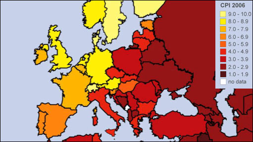 Europe Map of the 2006 Corruption Perceptions Index