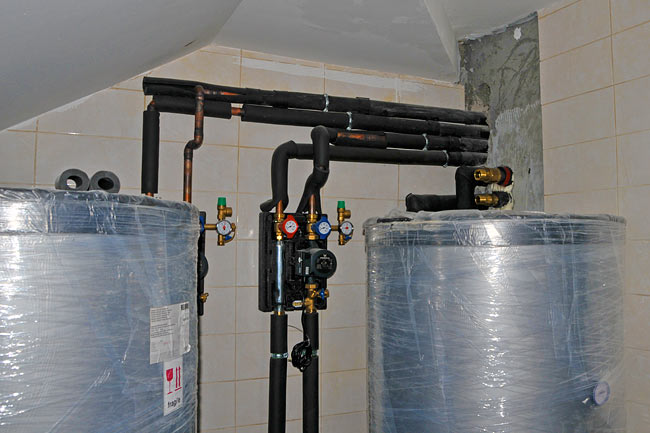 A view of the 2 hot water cylinders