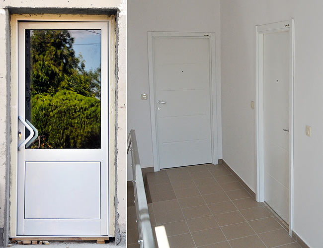 Building entrance door and apartment entrance doors