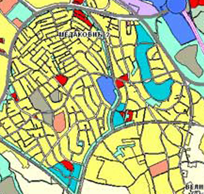 Zoom sa Generalnog plana Beograda do 2021 na istu okolinu
