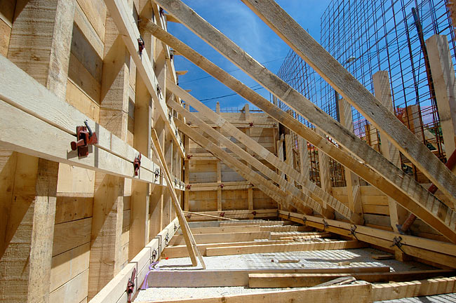 View of the wooden cast of the staircase wall