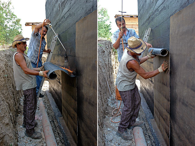 Installation of Index Testudo Spunbond waterproofing layer on the parking walls of Amadeo - 06